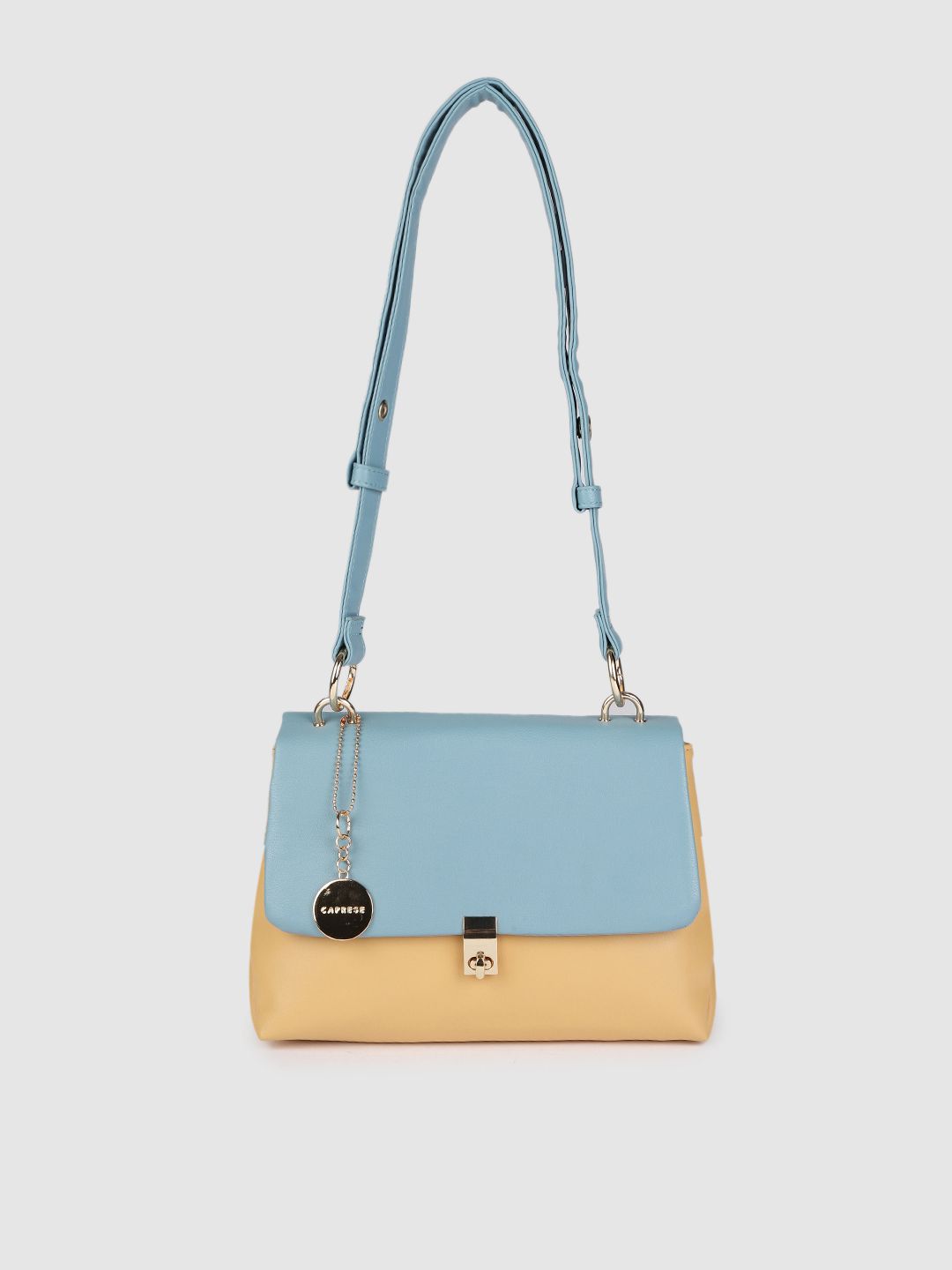 Caprese Blue Yellow Colourblocked PU Structured Sling Bag Price