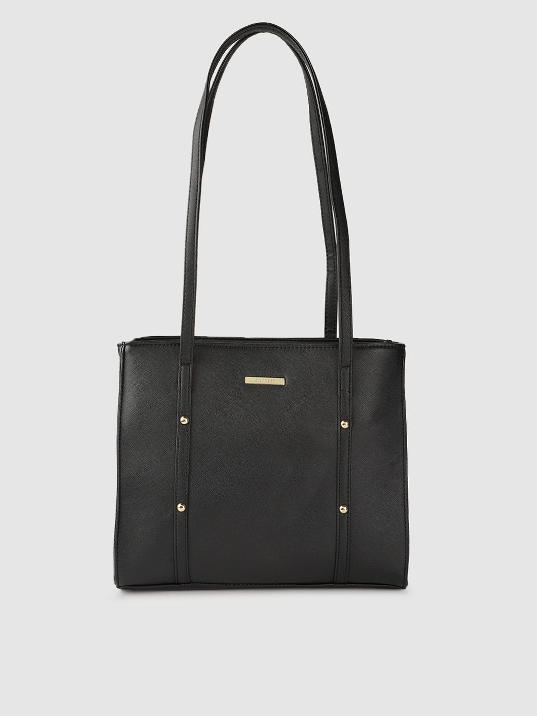 Caprese Black Solid PU Structured Shoulder Bag Price in India