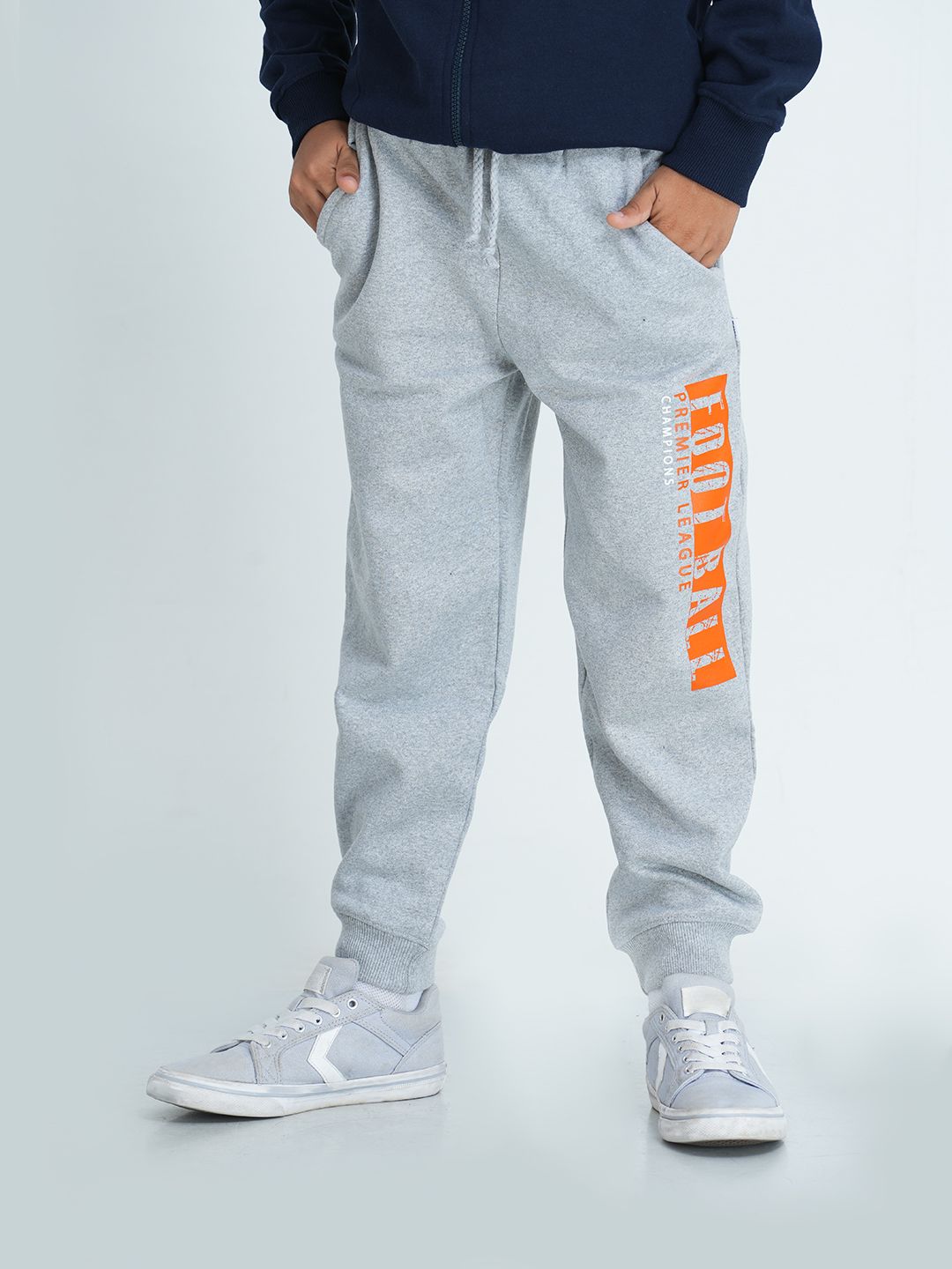 mackly Boys Grey Melange & Orange Printed Joggers