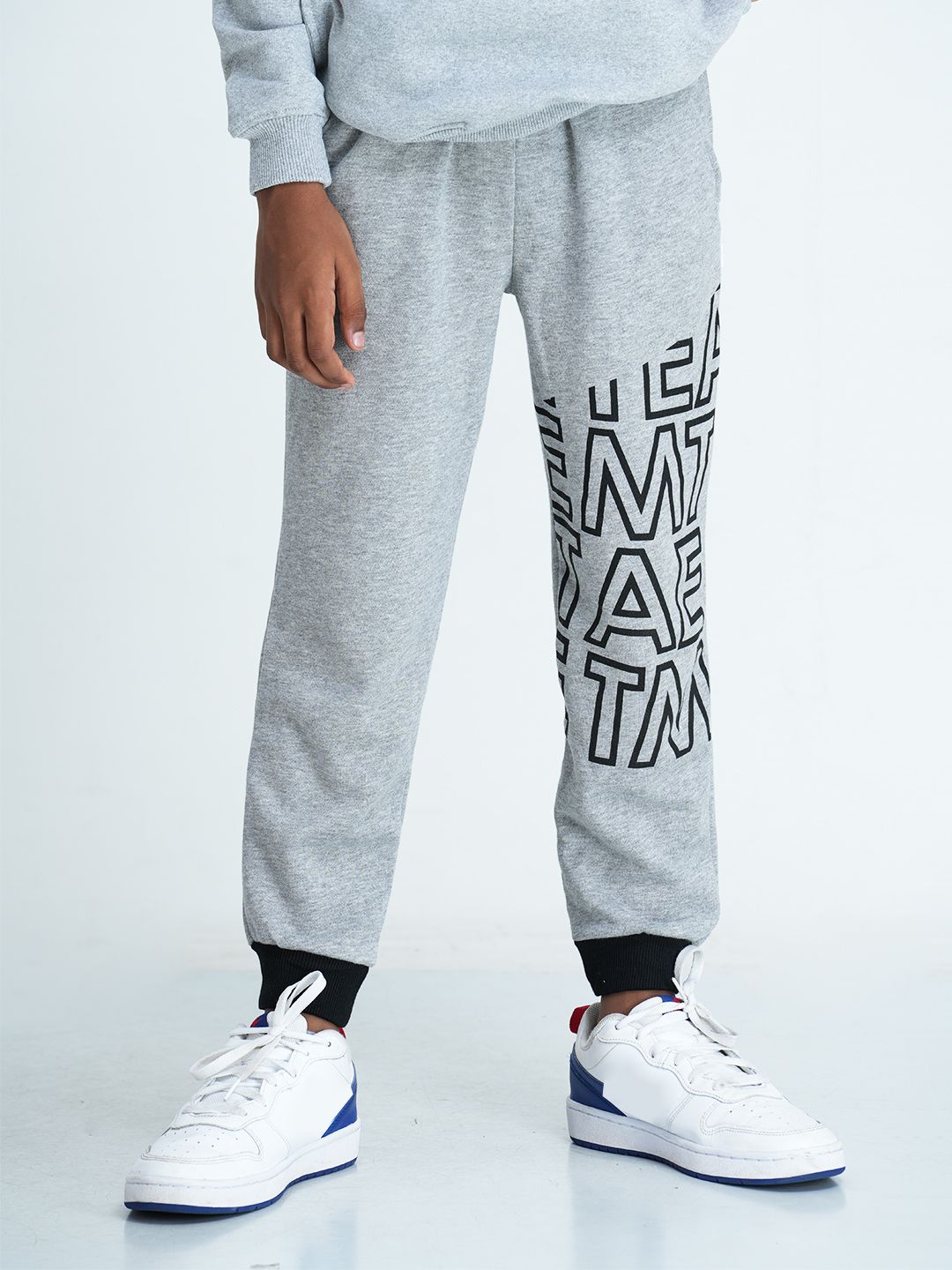 mackly Boys Grey Melange & Black Solid Joggers