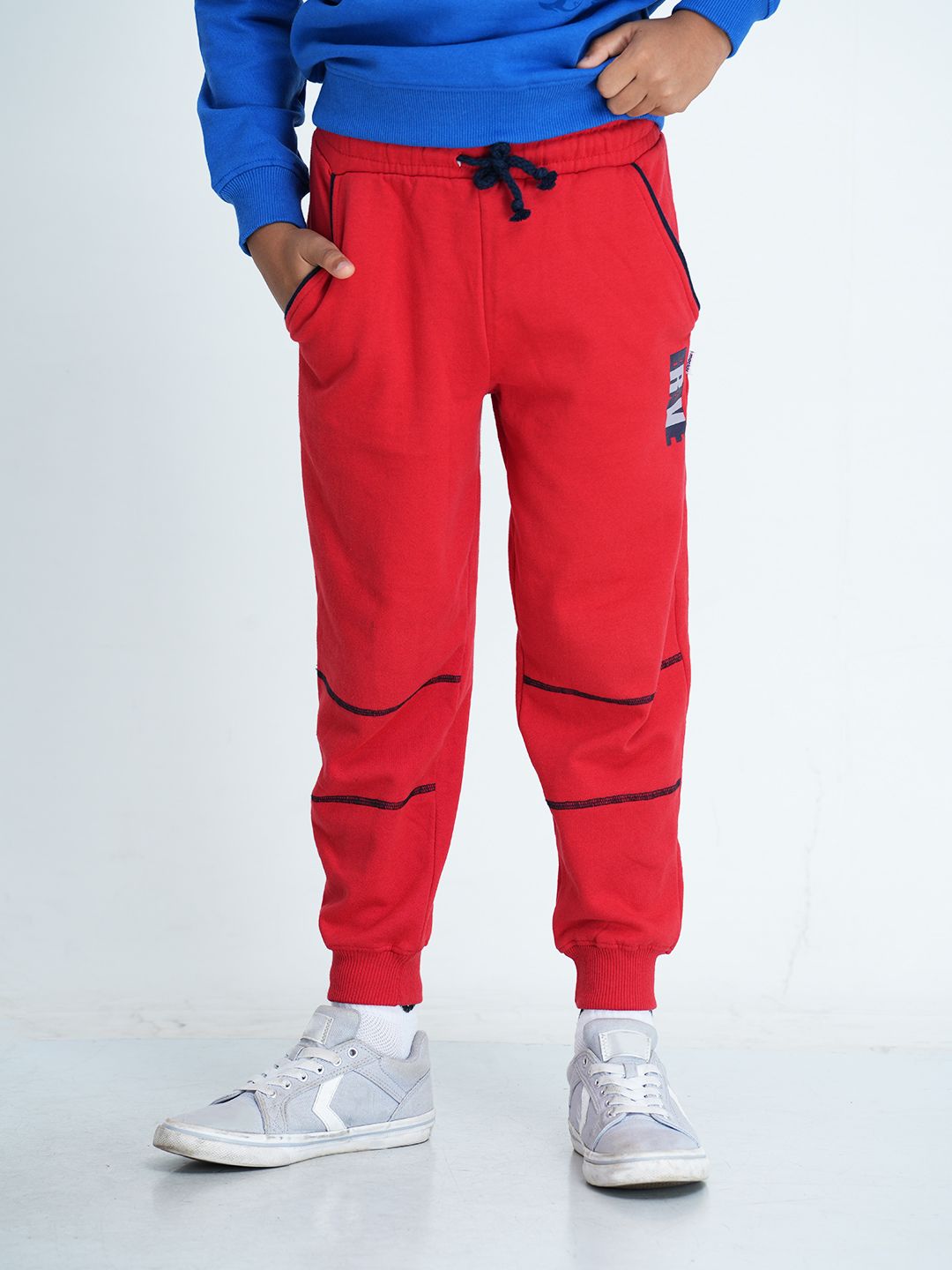 mackly Boys Red & Navy Blue Printed Joggers