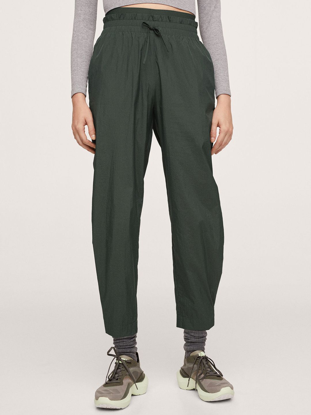 MANGO Women Olive Green Pleated Trousers Price in India