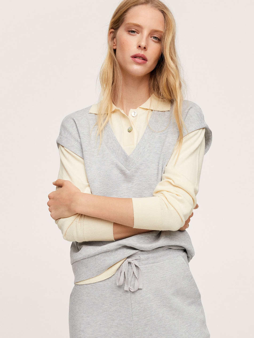 MANGO Women Grey Melange Sweatshirt Price in India
