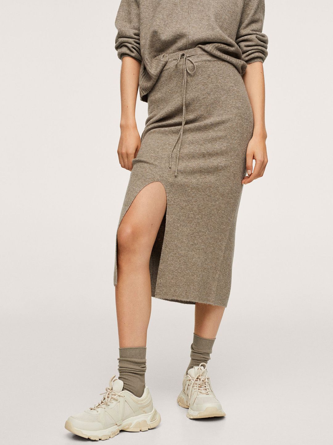 MANGO Women Brown Winter Midi Pencil Skirt