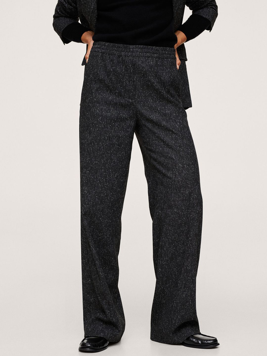 MANGO Women Charcoal Grey Straight Fit High-Waist Trousers