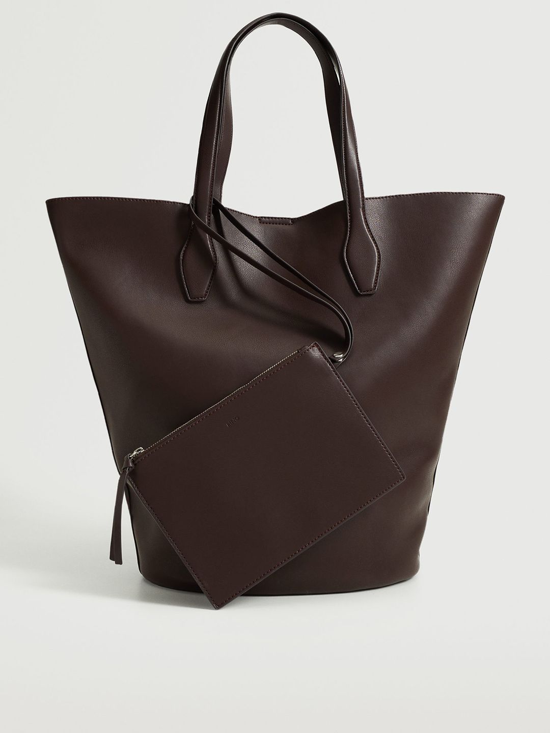 MANGO Coffee Brown Solid Bucket Shoulder Bag with Non-Detachable Pouch Price in India