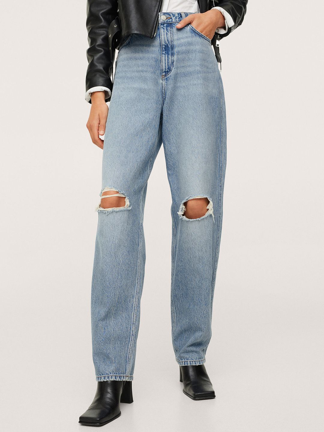 MANGO Women Blue High-Rise Mildly Distressed Jeans Price in India