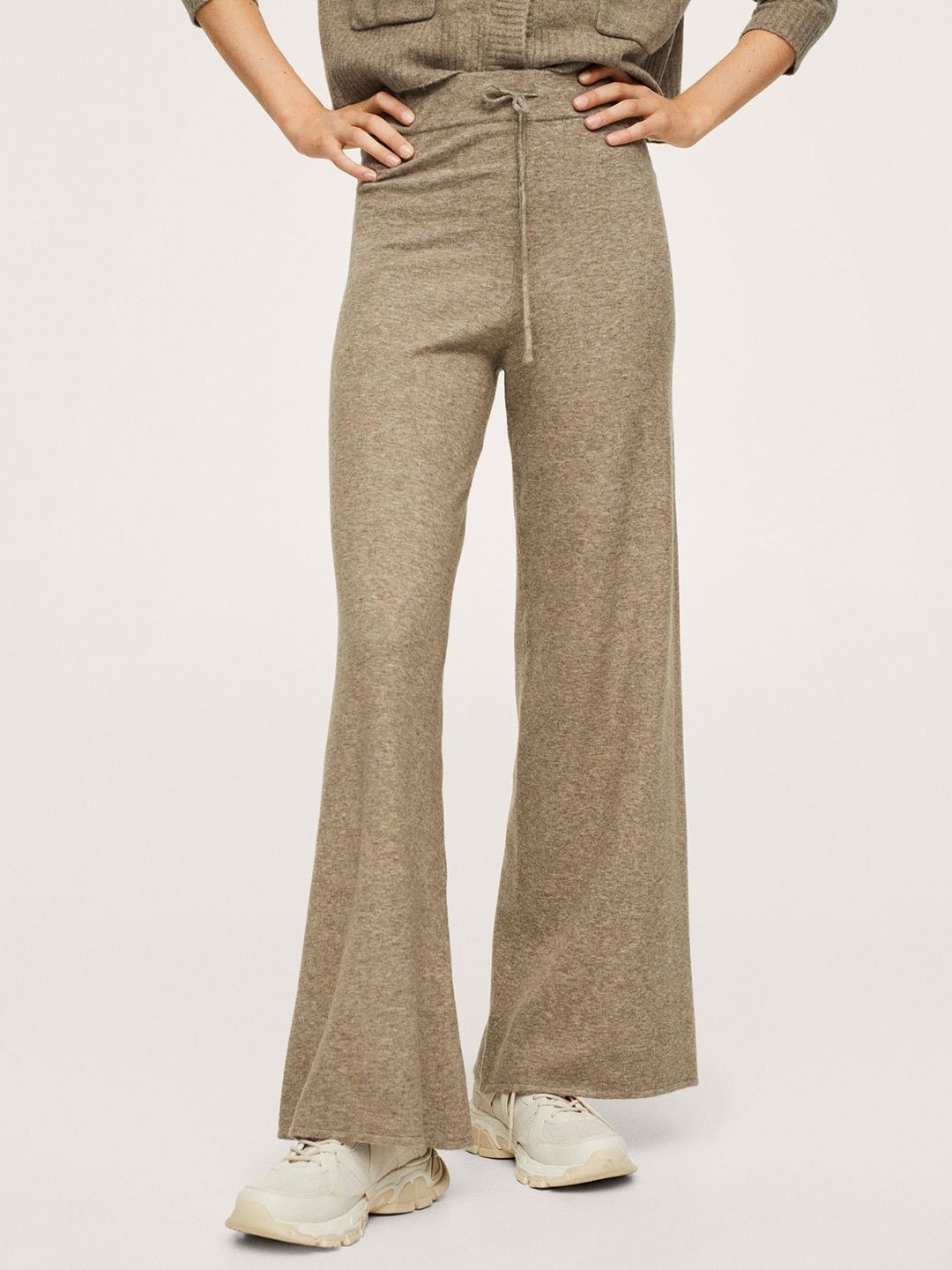 MANGO Women Beige Flared High-Rise Trousers Price in India