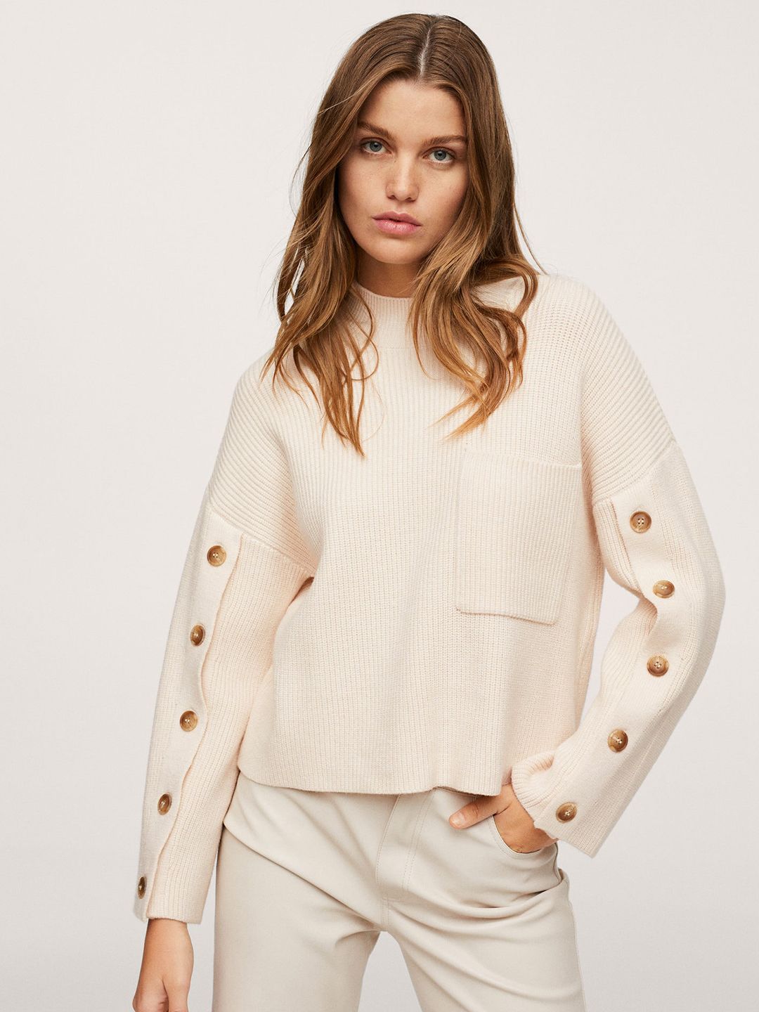 MANGO Women Off White Solid Pullover Price in India