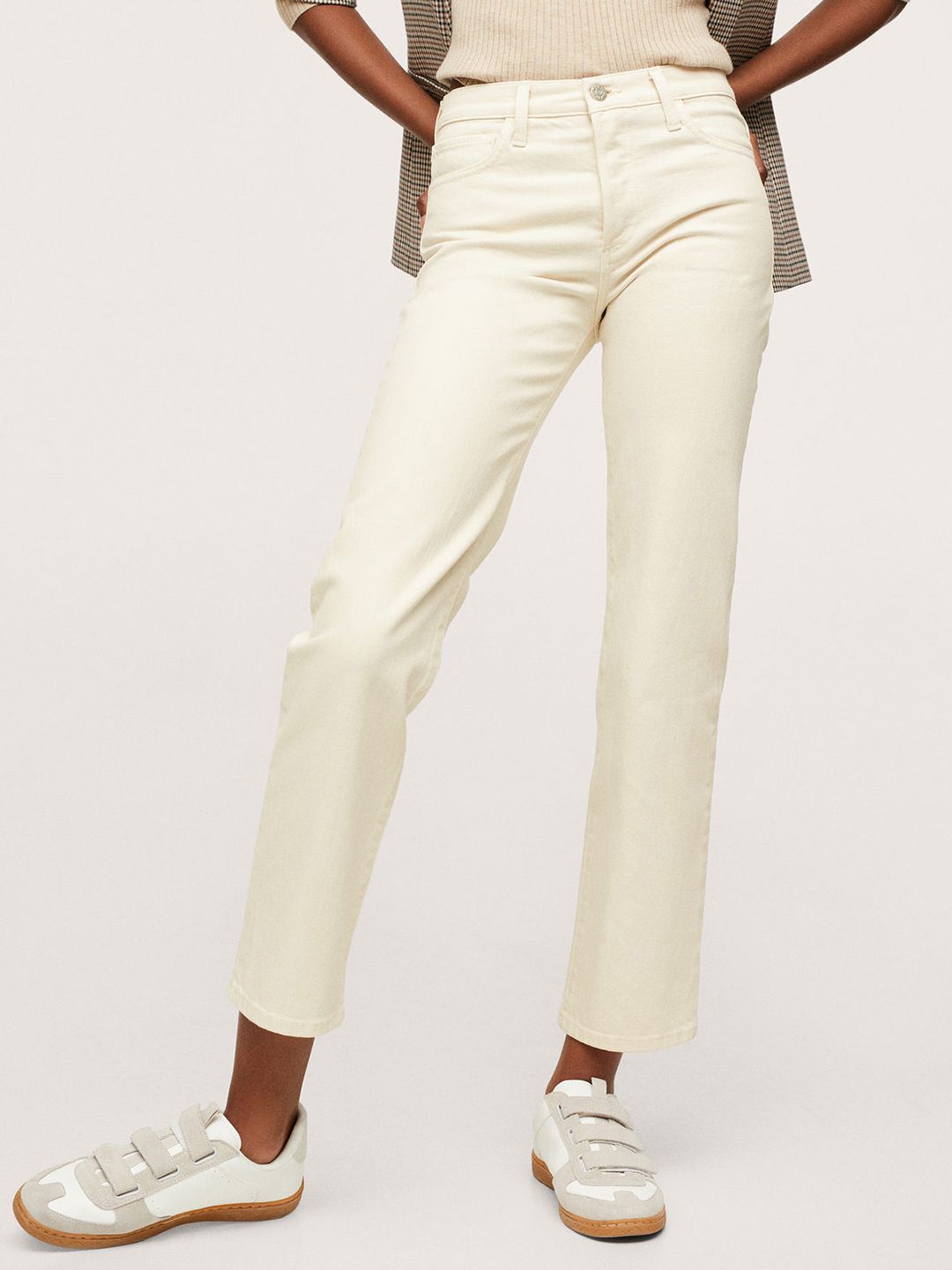 MANGO Women Off White Straight Fit Stretchable Jeans Price in India