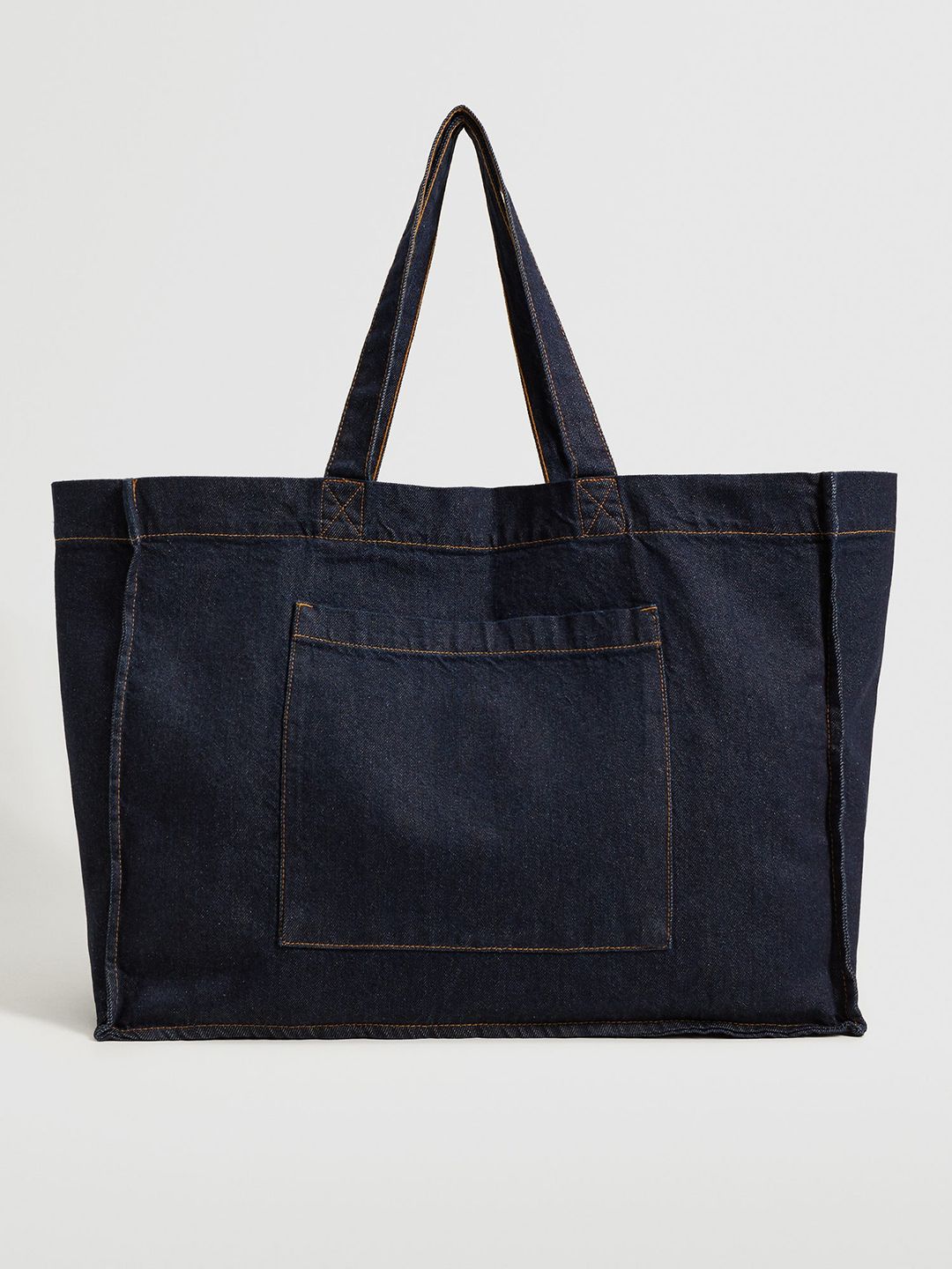 MANGO Navy Blue Denim Cotton Oversized Shopper Shoulder Bag Price in India