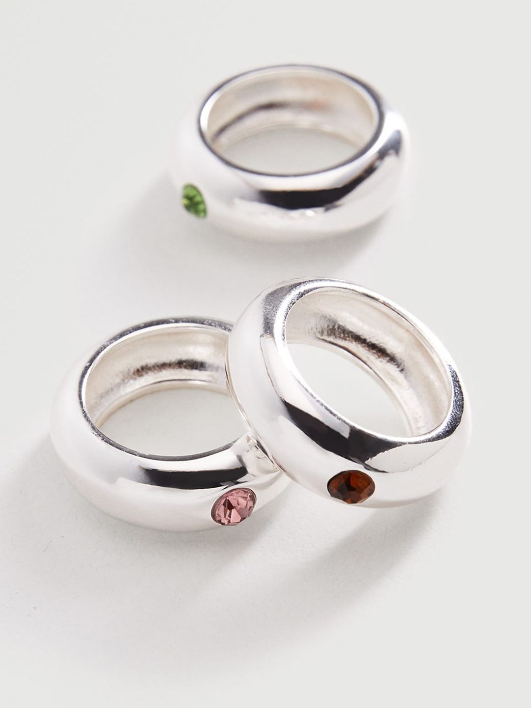 MANGO Set of 3 Silver-Toned Stone-Studded Finger Rings Price in India