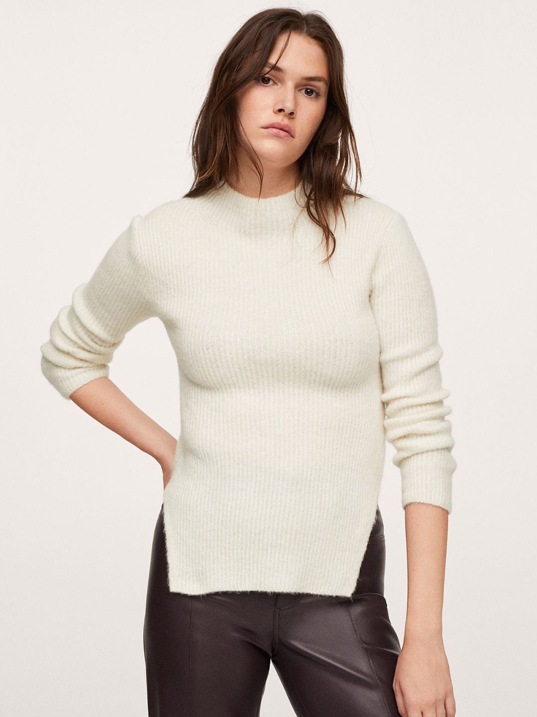 MANGO Women Off-White Solid Pullover Price in India