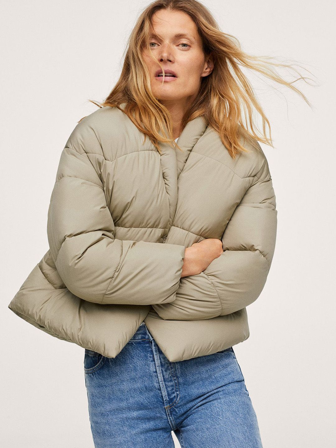 MANGO Women Beige ANORAK TRUFA Padded Jacket Price in India