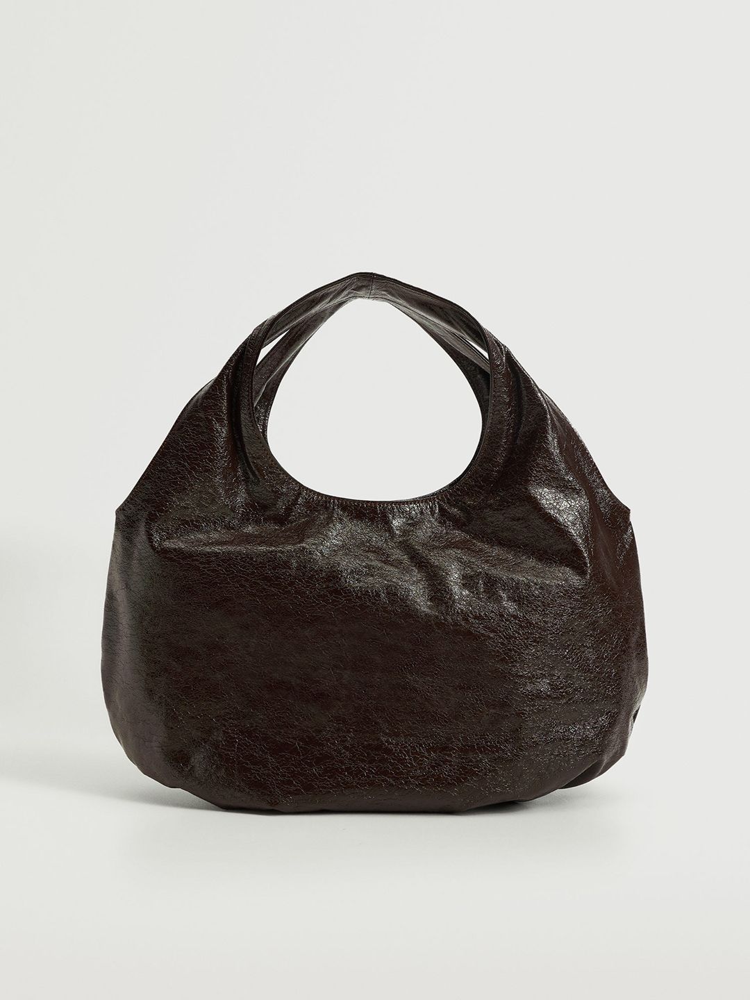 MANGO Coffee Brown Solid Structured Hobo Bag Price in India