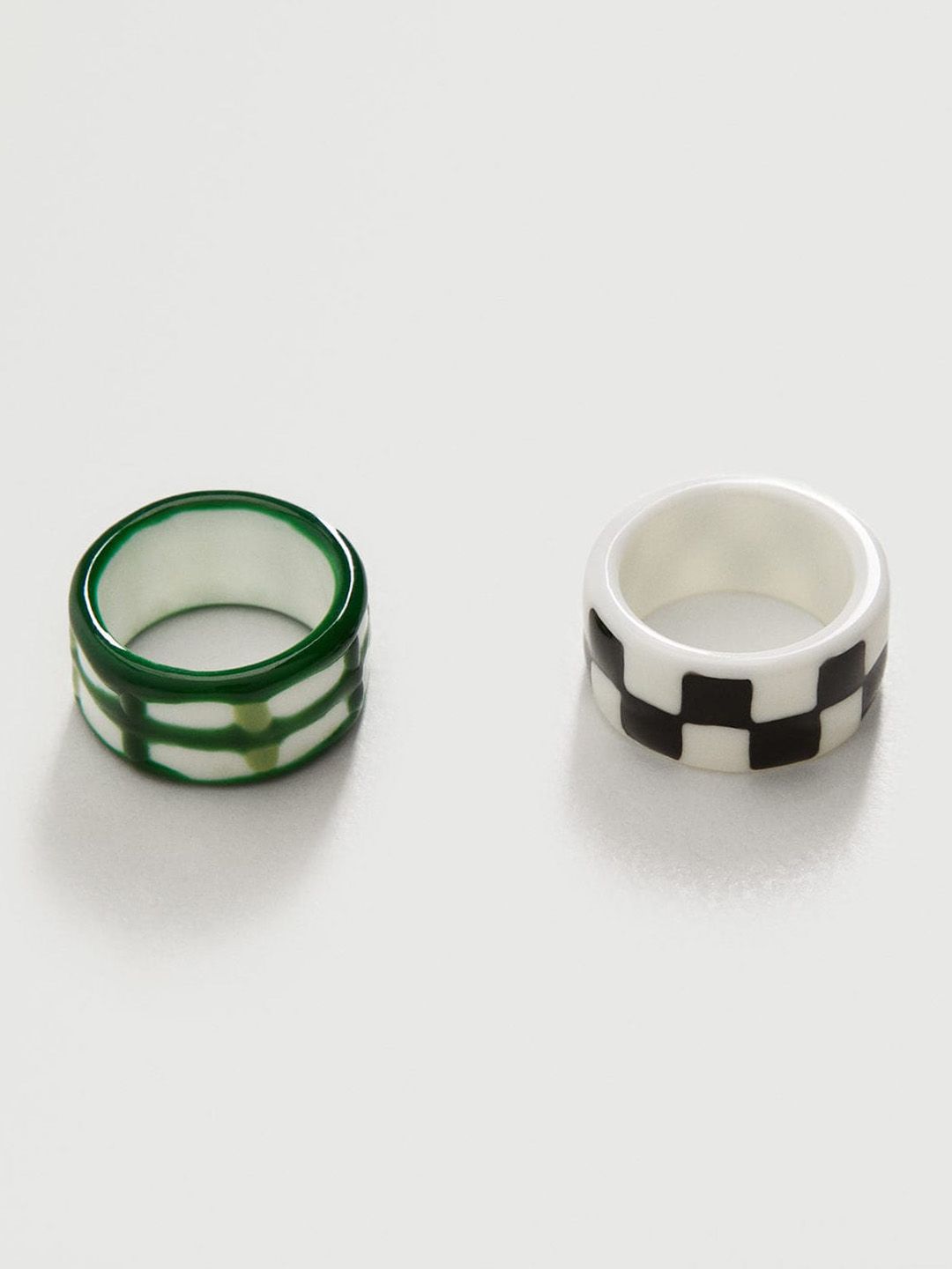 MANGO Set of 2 Off-White Checked Finger Rings Price in India