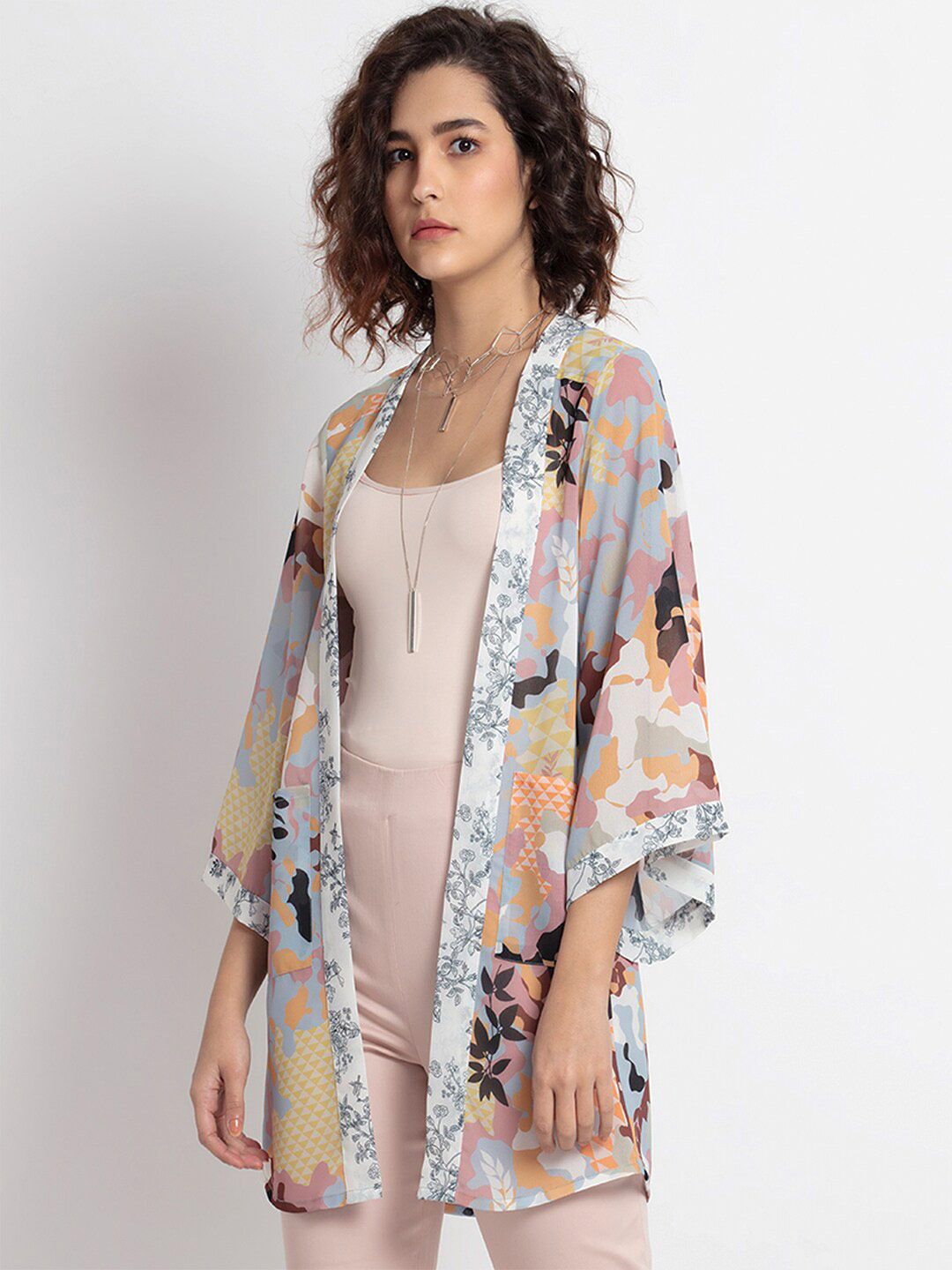 SHAYE Women Multicoloured Printed Kimono Shrug Price in India