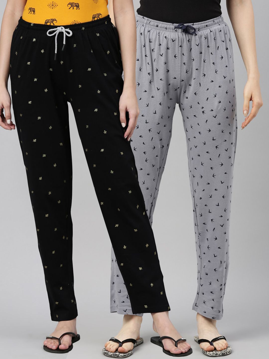 Kryptic Women Pack Of 2 Printed Pure Cotton Lounge Pants Price in India