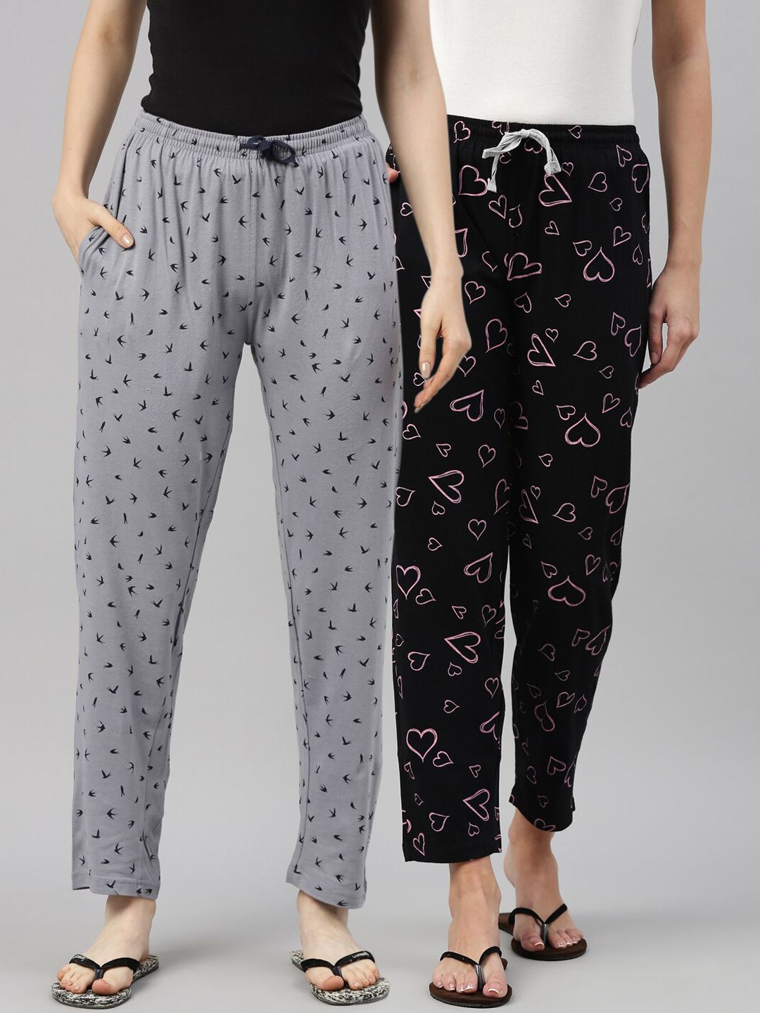 Kryptic Women Pack Of 2 Printed Pure Cotton Lounge Pants Price in India