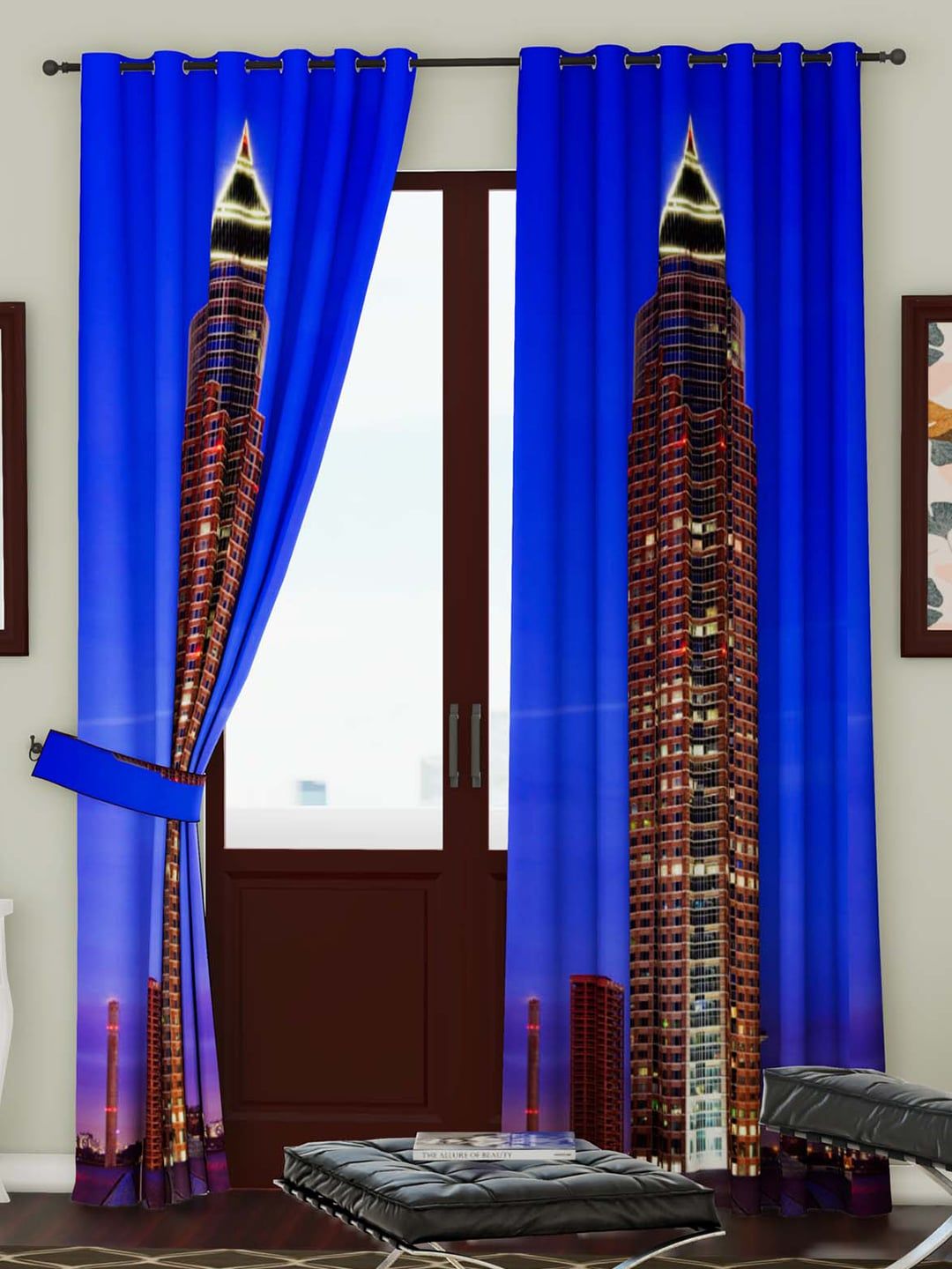 Lushomes Blue & Black Digital Printed Door Curtain Price in India