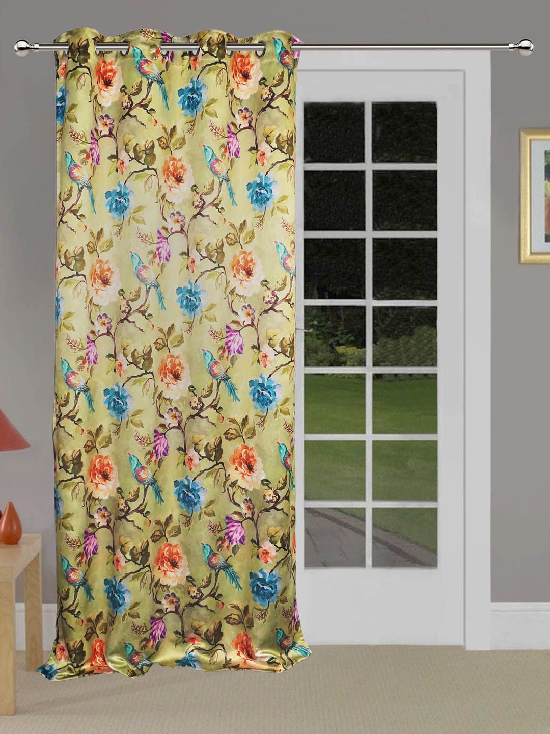 Lushomes Multicoloured Uber 3D Printed Flower Black Out Door Curtain Price in India