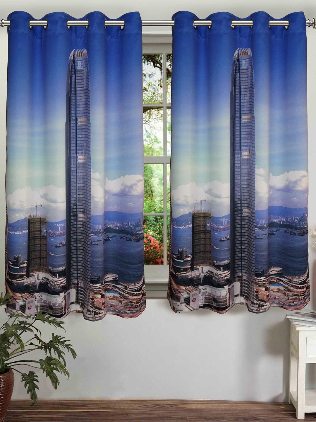 Lushomes Blue & White 3D Printed Window Curtain Price in India