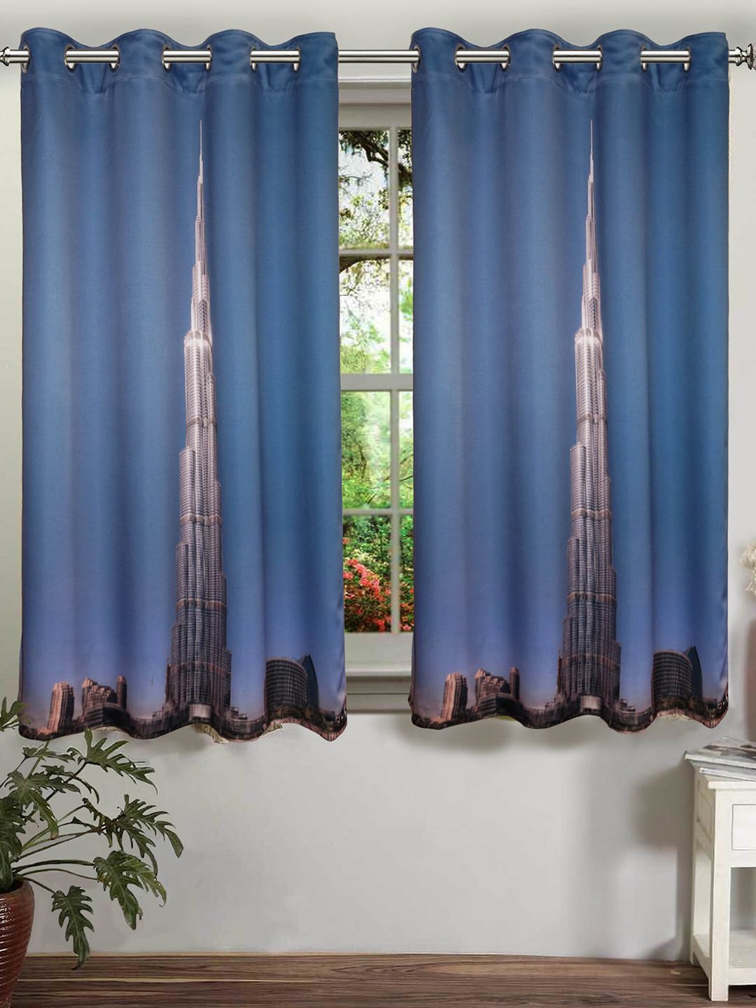 Lushomes Blue & Silver-Toned 3D Printed Khalifa Window Curtain Price in India