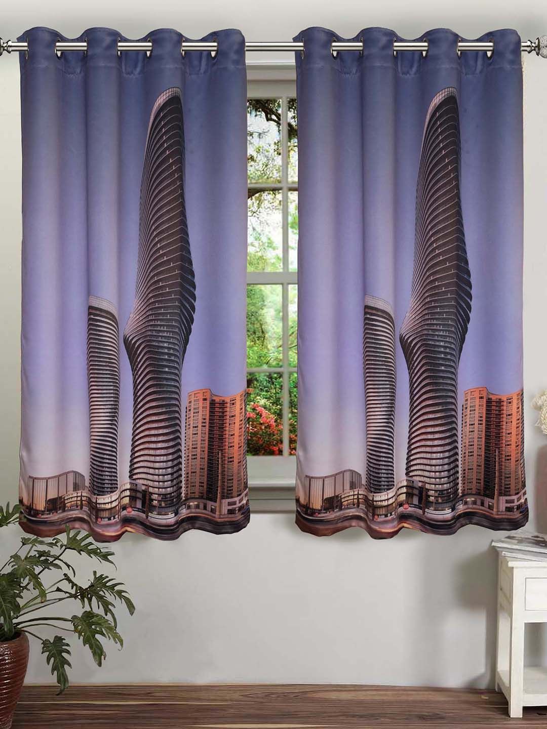 Lushomes Violet & Brown 3D Printed Window Curtain Price in India