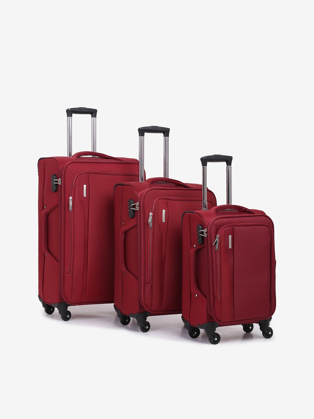 Teakwood Leathers Set Of 3 Red Solid Soft-Sided Trolley Suitcases Price in India