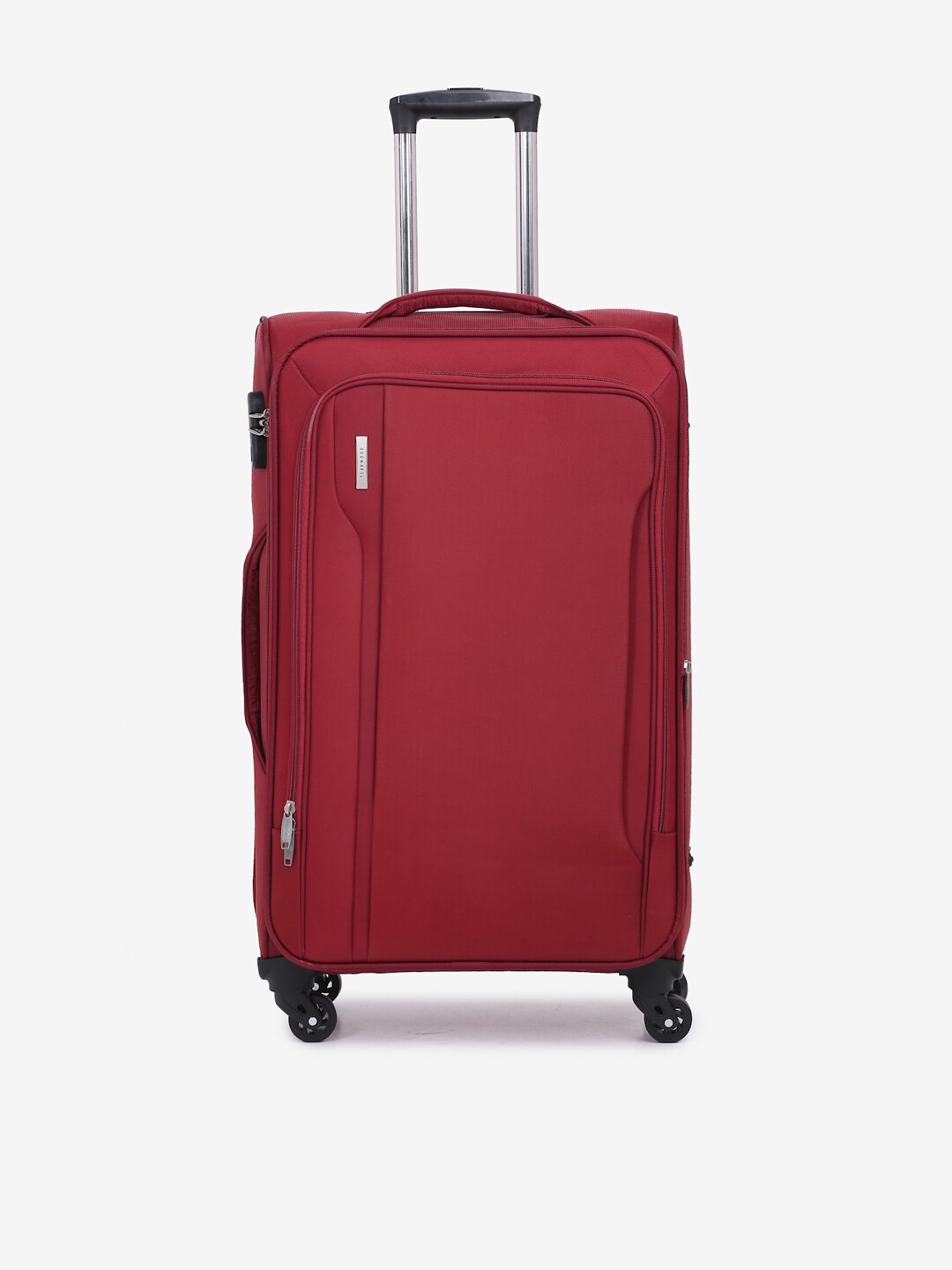 Teakwood Leathers Red Solid Soft-Sided Large Trolley Suitcase Price in India