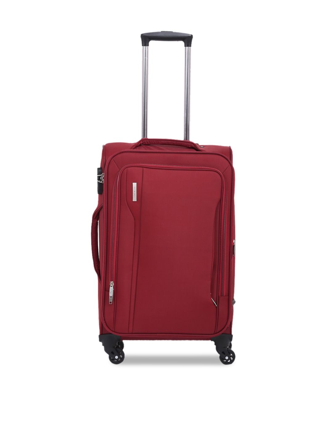 Teakwood Leathers Red Solid Soft-Sided Medium Trolley Suitcase Price in India
