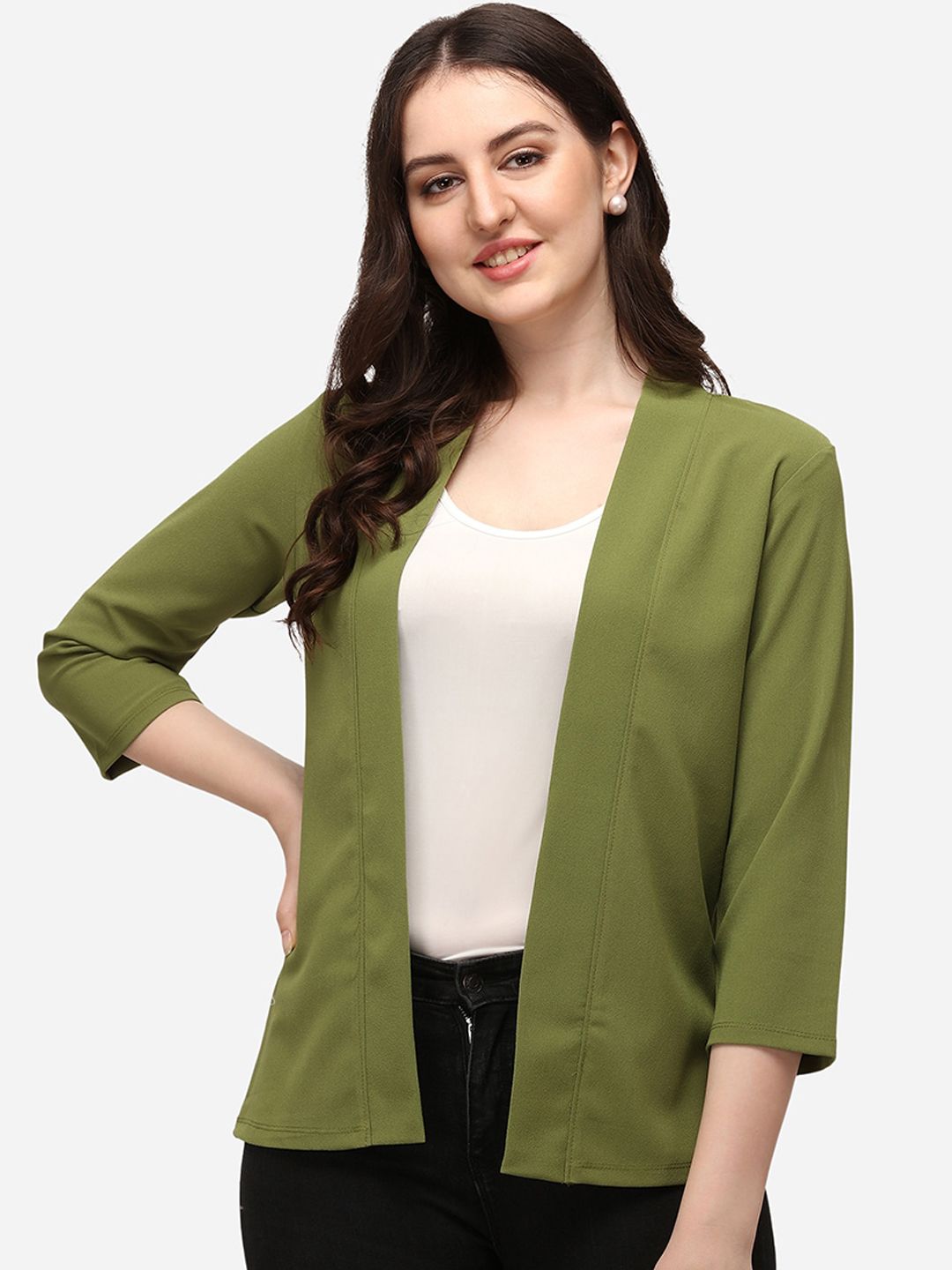 Smarty Pants Women Green Solid Lightweight Open Front Jacket Price in India