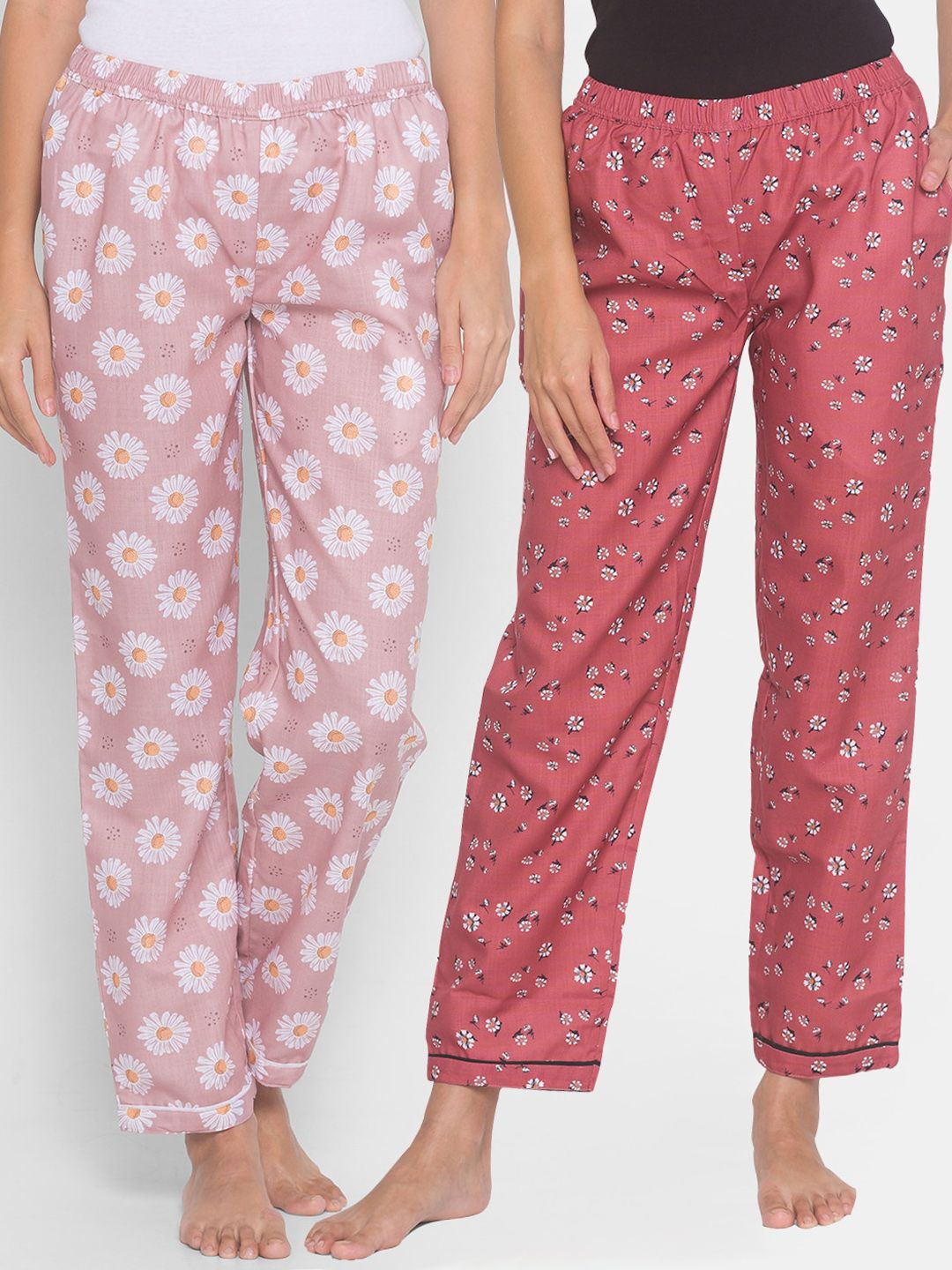 FashionRack Women Pack of 2 Brown & Pink Printed Lounge Pants Price in India