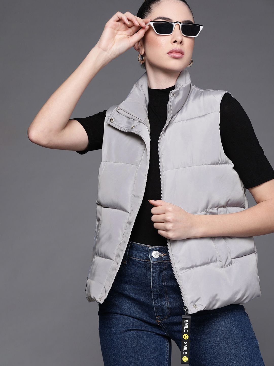 JC Mode Women Grey Solid Padded Jacket Price in India