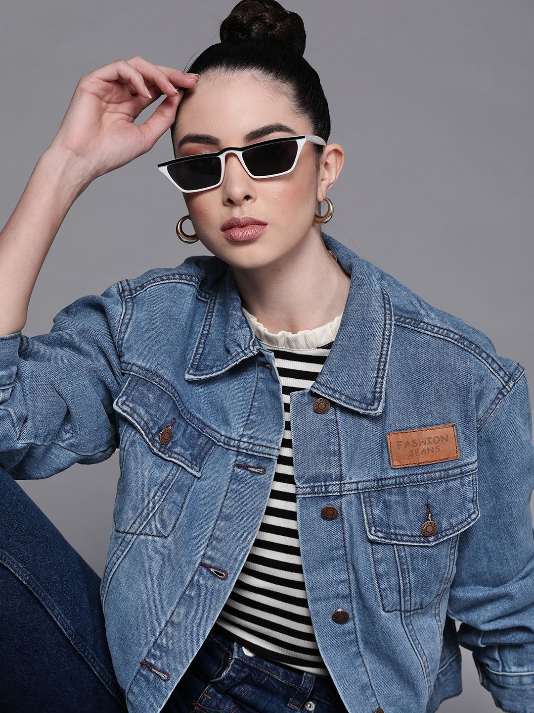 JC Mode Women Blue Solid Denim Jacket Price in India