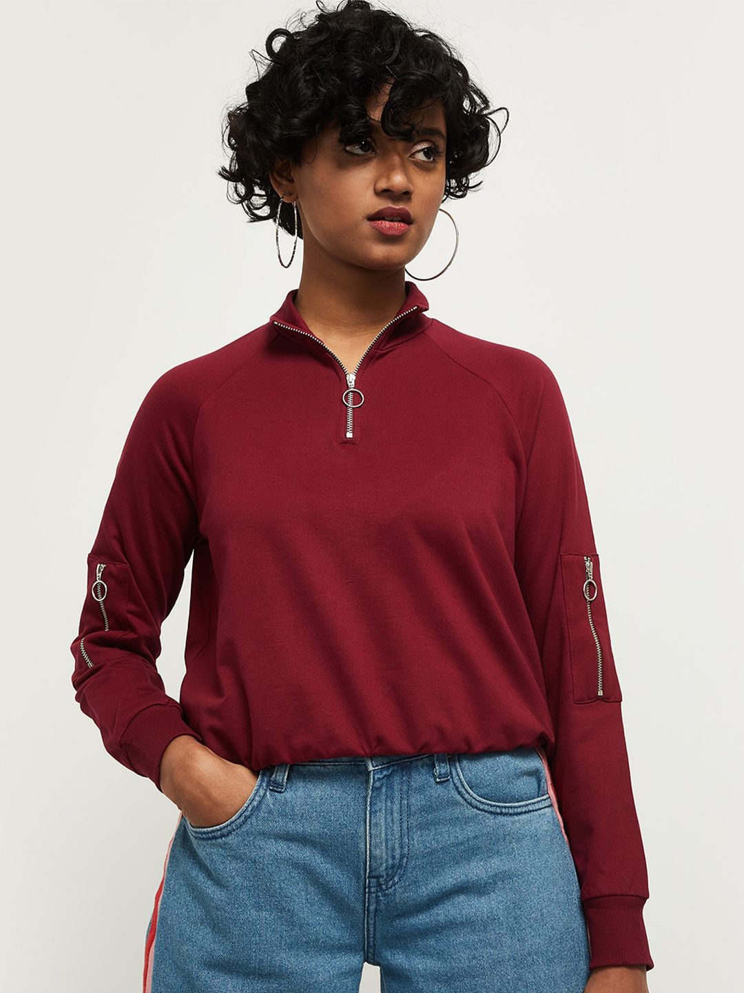 max Women Maroon Cotton Sweatshirt Price in India