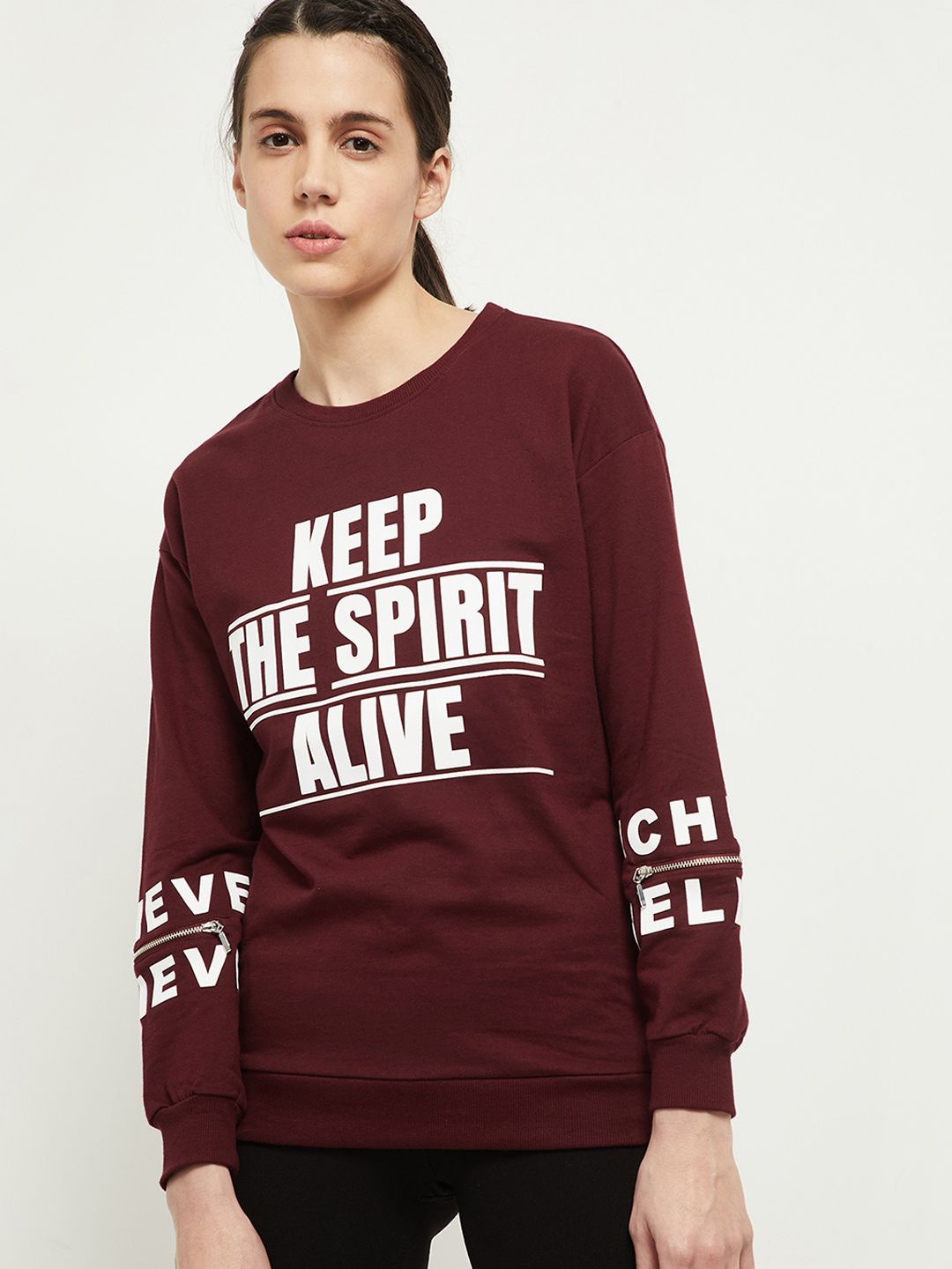 max Women Maroon Printed Sweatshirt Price in India