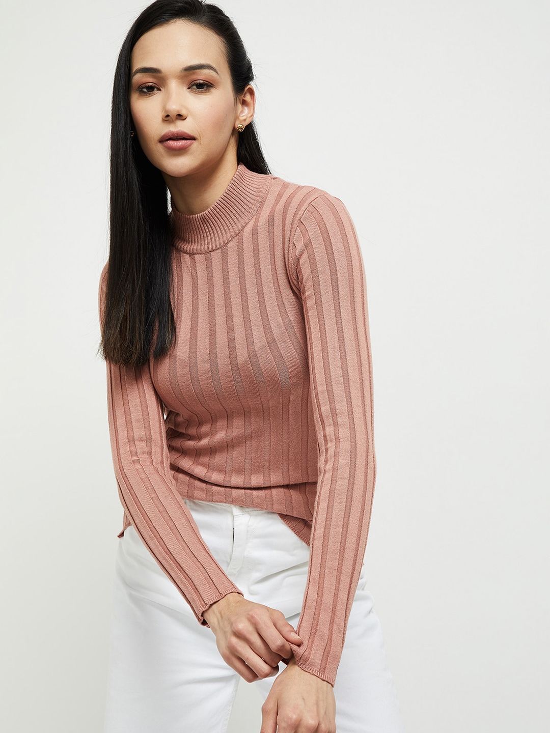 max Women Pink Striped Sweatshirt Price in India