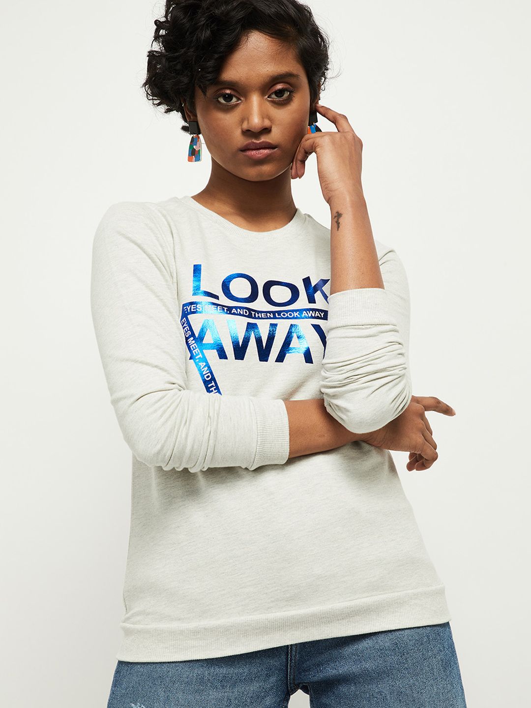 max Women Grey Printed Sweatshirt Price in India