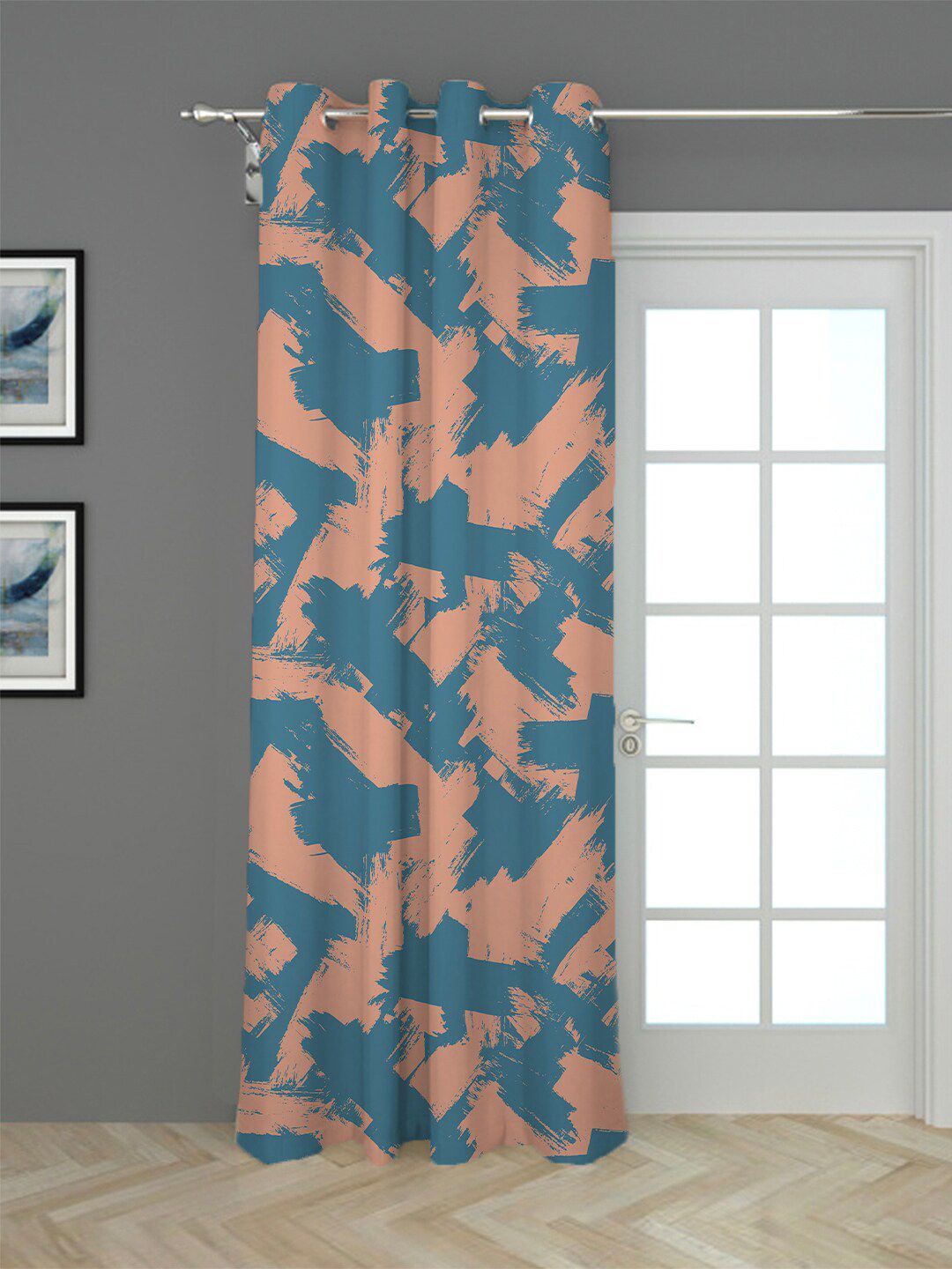 HOUZZCODE Teal & Beige Printed Black Out Long Door Curtain Price in India