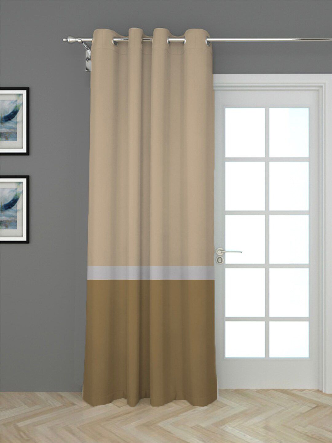 HOUZZCODE Beige & Brown Colourblocked Black Out Long Door Curtain Price in India