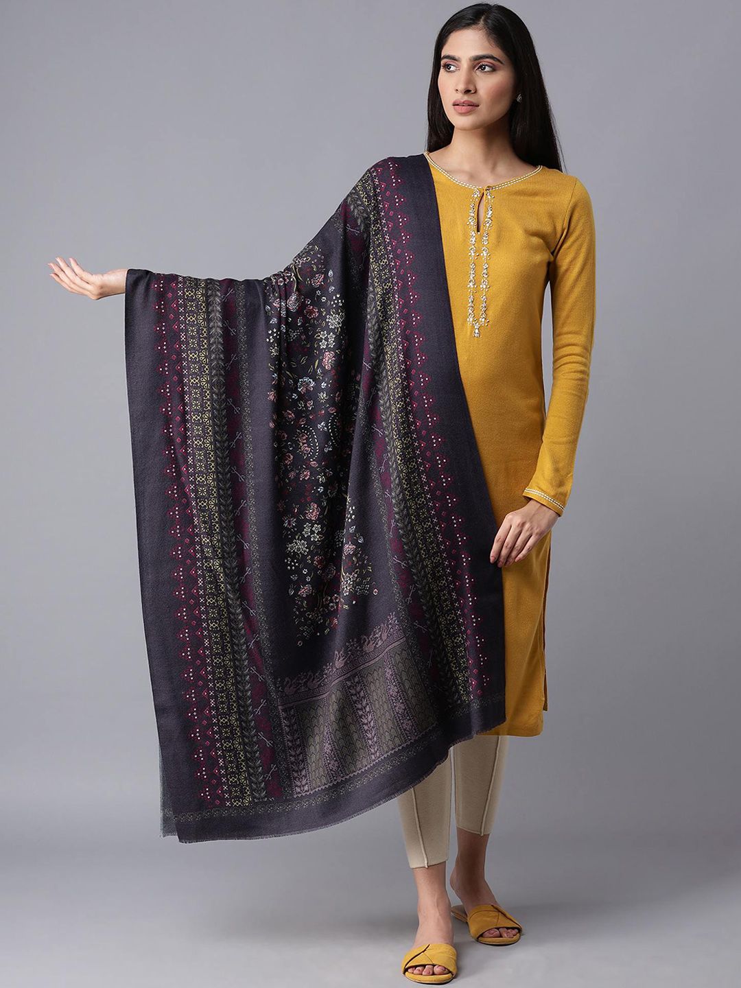 W Women Purple & Beige Printed Shawl Price in India