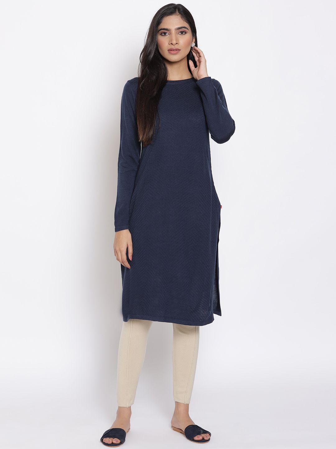 W Women Blue Acrylic A-Line Kurta Dress Price in India