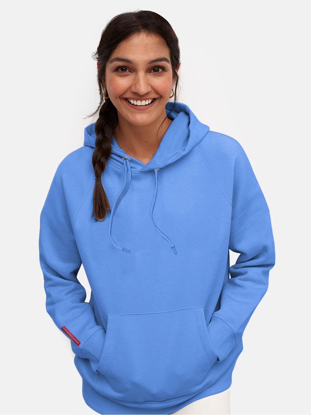 BonOrganik Women Blue Hooded Sweatshirt Price in India