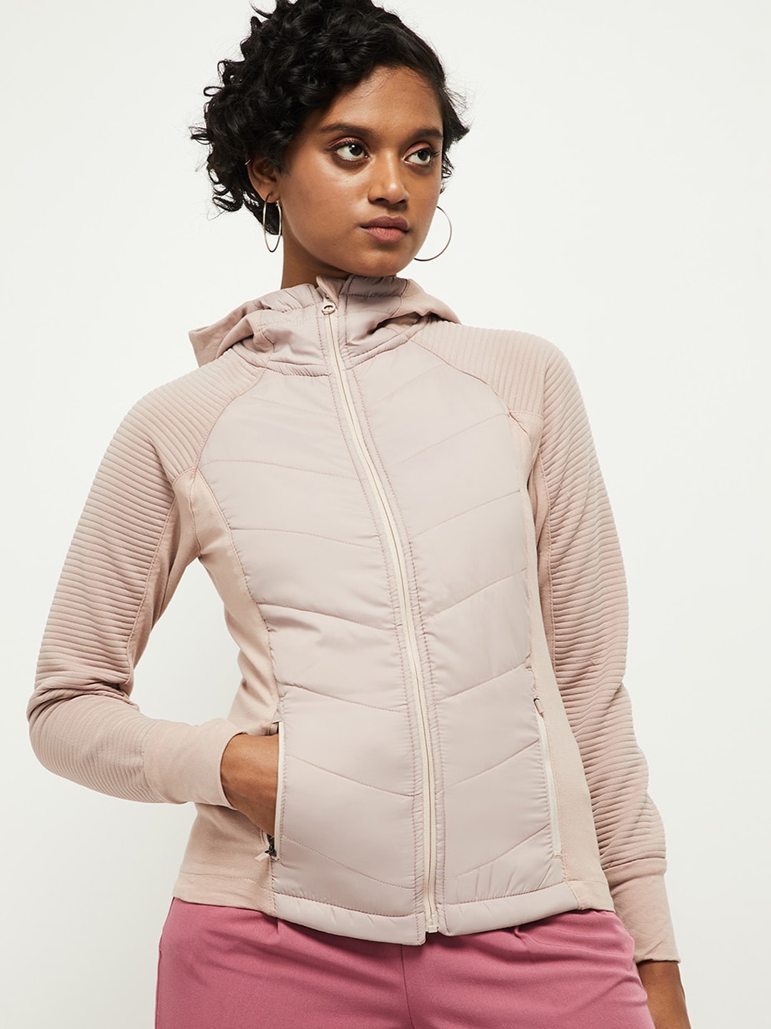 max Women Beige Windcheater Padded Jacket Price in India