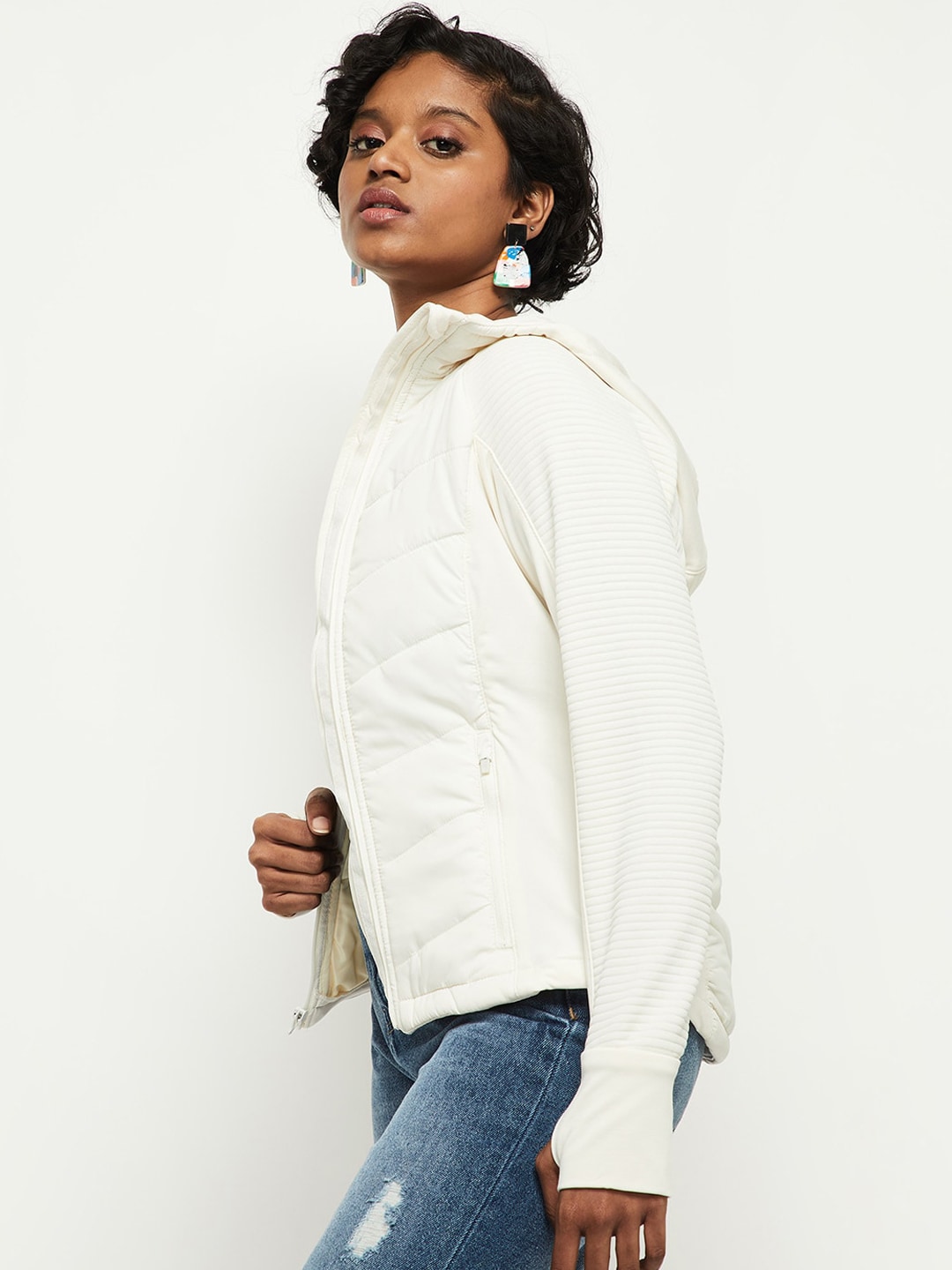 max Women White Windcheater Padded Jacket Price in India