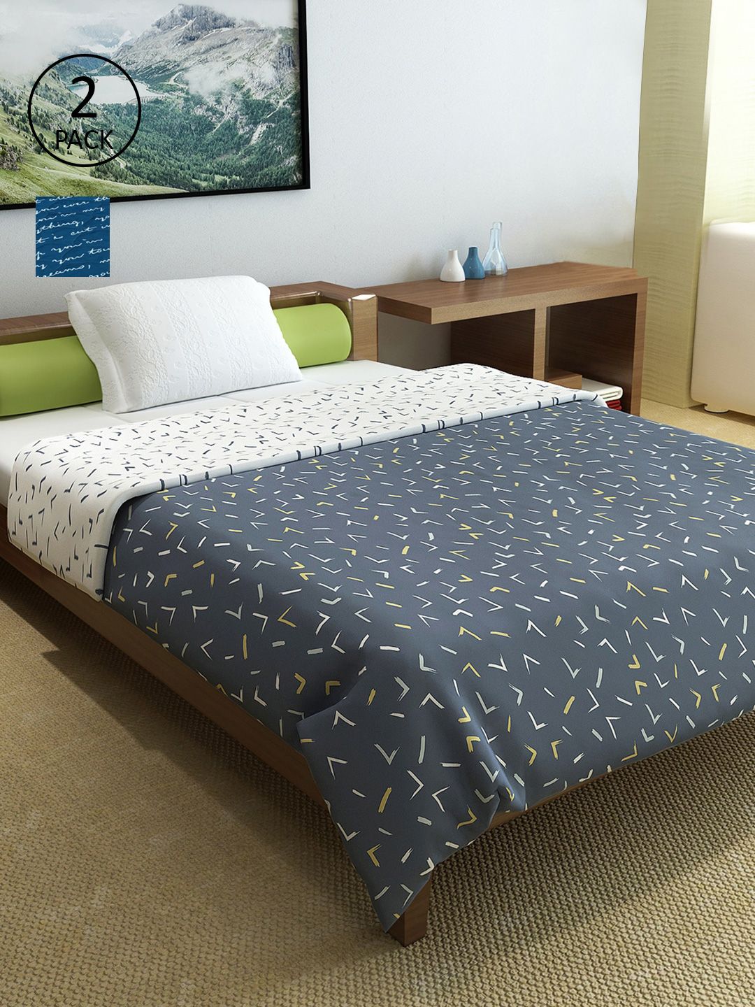 Divine Casa Navy Blue & White Set of 2 Mild Winter 150 GSM Single Bed Comforter Price in India