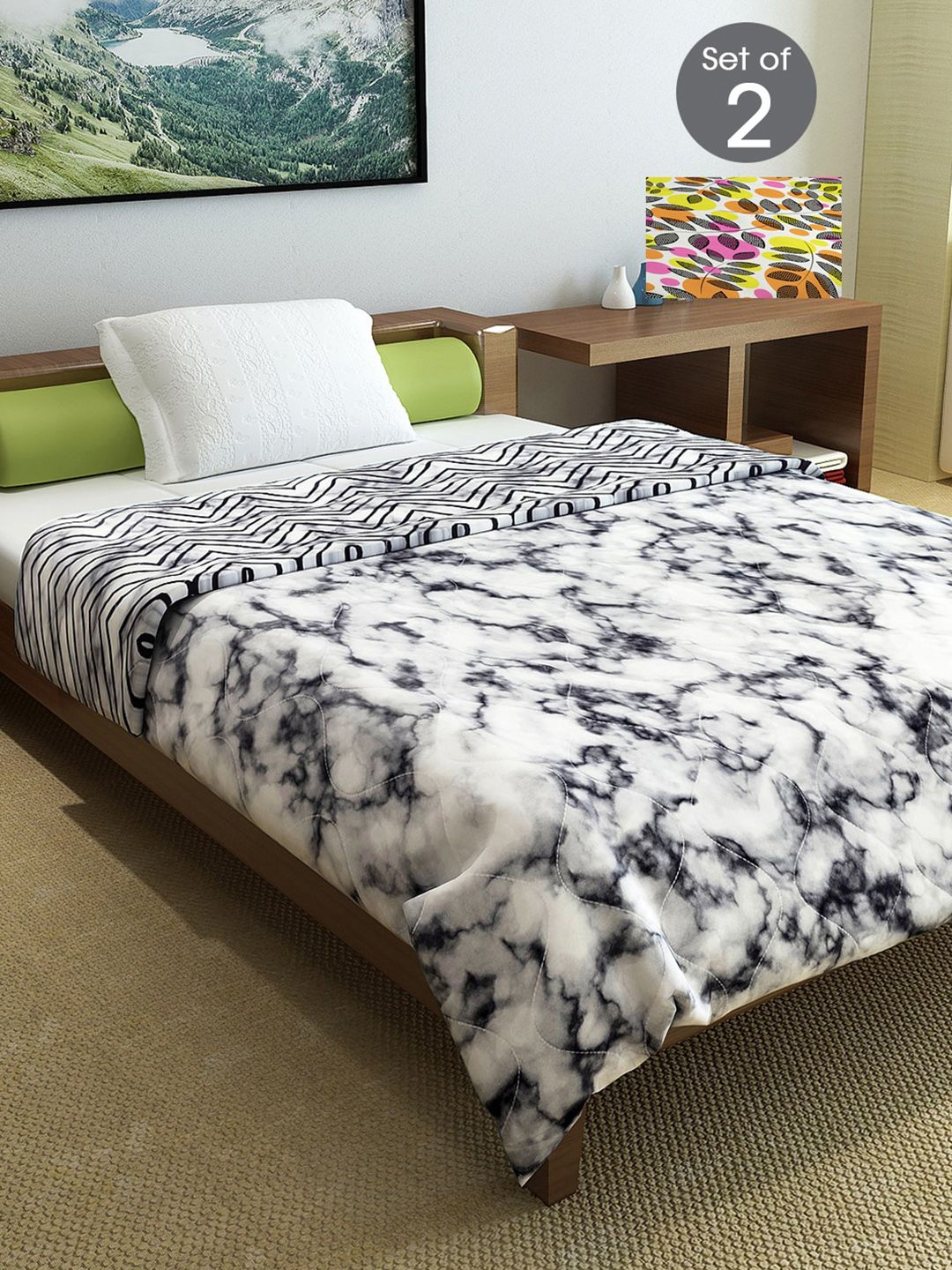 Divine Casa Set of 2Multicoloured  Mild Winter 150 GSM Single Bed Comforter Price in India
