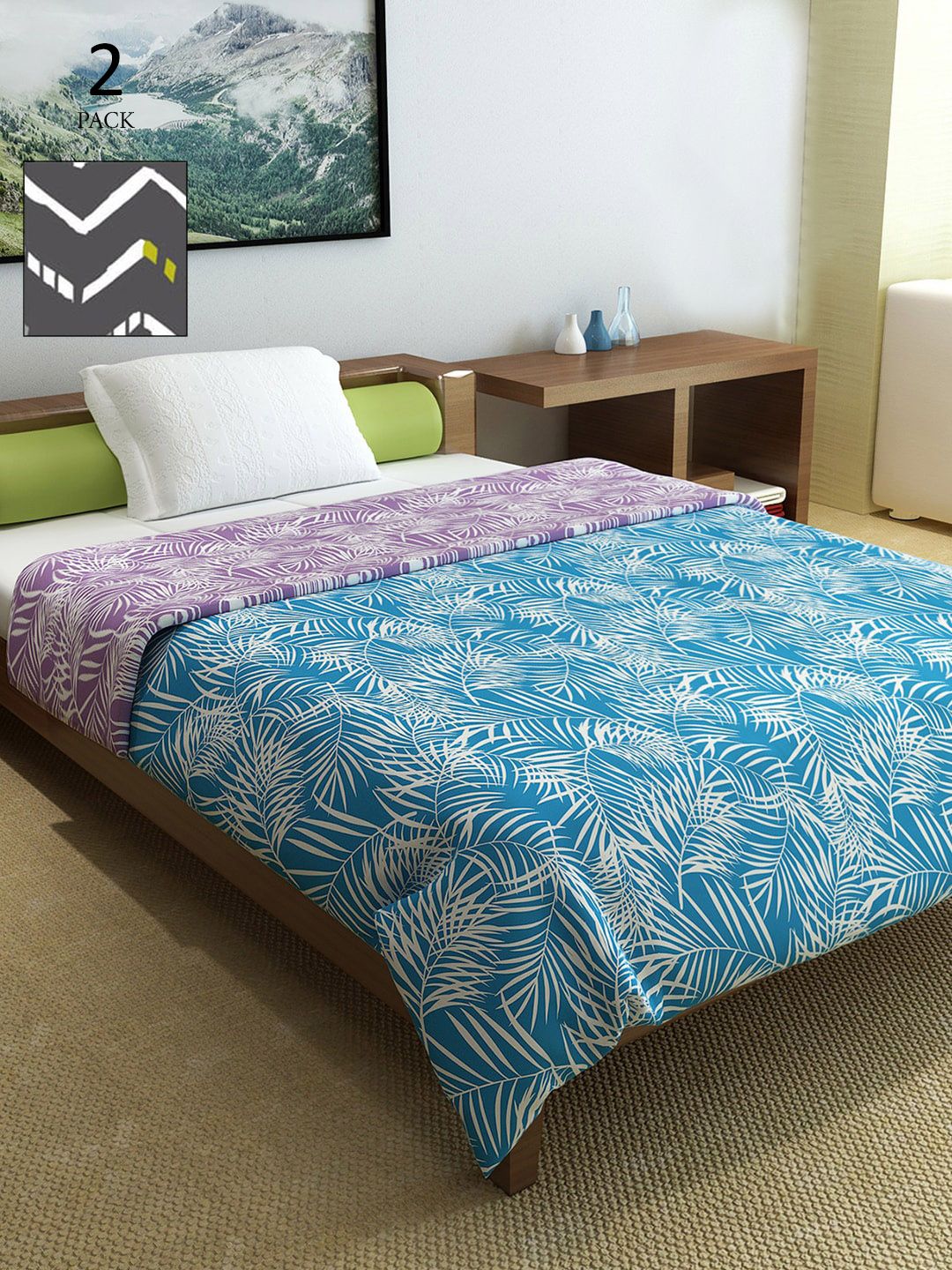 Divine Casa Purple & Grey Set of 2 Geometric Mild Winter 150 GSM Single Bed Comforter Price in India