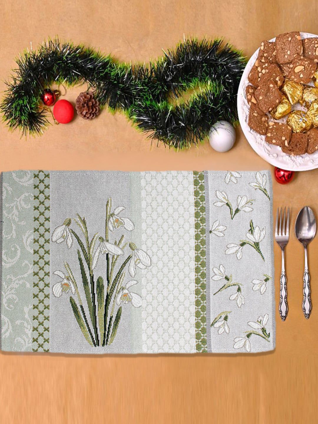 AVI Living Set Of 4 Grey & Green Textured Table Placemats Price in India